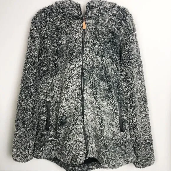 SIMPLY SOUTHERN | Teddy Full Zip Jacket Fluffy Gray & Black Mix Women’s Size XL - Picture 1 of 11